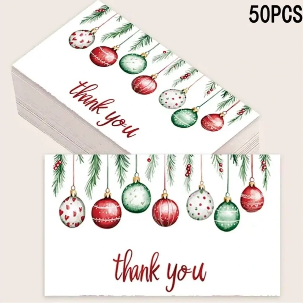 Festive Thank You Cards with Ornaments 50 pcs